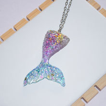 Load image into Gallery viewer, Large Mermaid Tails necklace - Blue/ Pink/ Gold