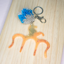 Load image into Gallery viewer, Unicorn crown kingdom with pomz bag charm - Orange/Blue