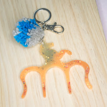 Load image into Gallery viewer, Unicorn crown kingdom with pomz bag charm - Orange/Blue
