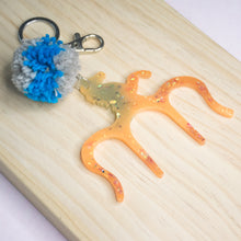 Load image into Gallery viewer, Unicorn crown kingdom with pomz bag charm - Orange/Blue
