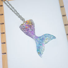 Load image into Gallery viewer, Large Mermaid Tails necklace - Blue/ Pink/ Gold