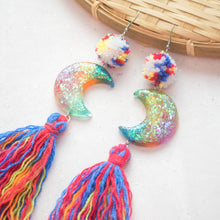 Load image into Gallery viewer, Pride Rainbow Moon Tassels with pomz