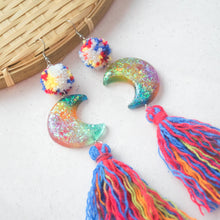 Load image into Gallery viewer, Pride Rainbow Moon Tassels with pomz