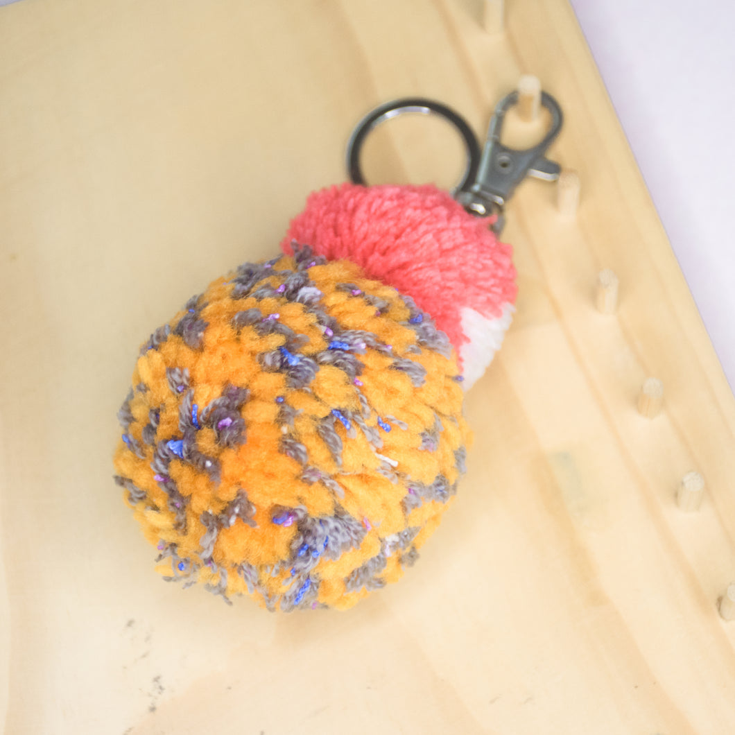 Double pomz bag charm - Orange, Pink, white and Grey speckles