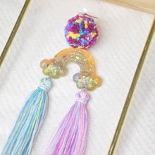Load image into Gallery viewer, Pride Rainbow Double Tassels with pomz Single Side