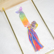 Load image into Gallery viewer, Pride Rainbow Mermaid tail with tassels Bookmark